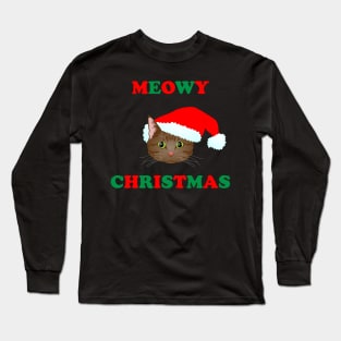 Meowy Christmas: Brown Tabby (Red and Green) Long Sleeve T-Shirt